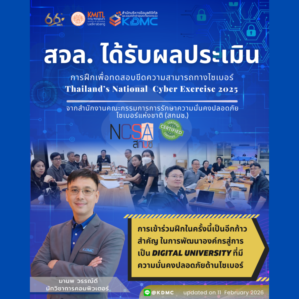 สจล. ได้รับผลการประเมินการทดสอบขีดความสามารถทางไซเบอร์ระดับประเทศ
